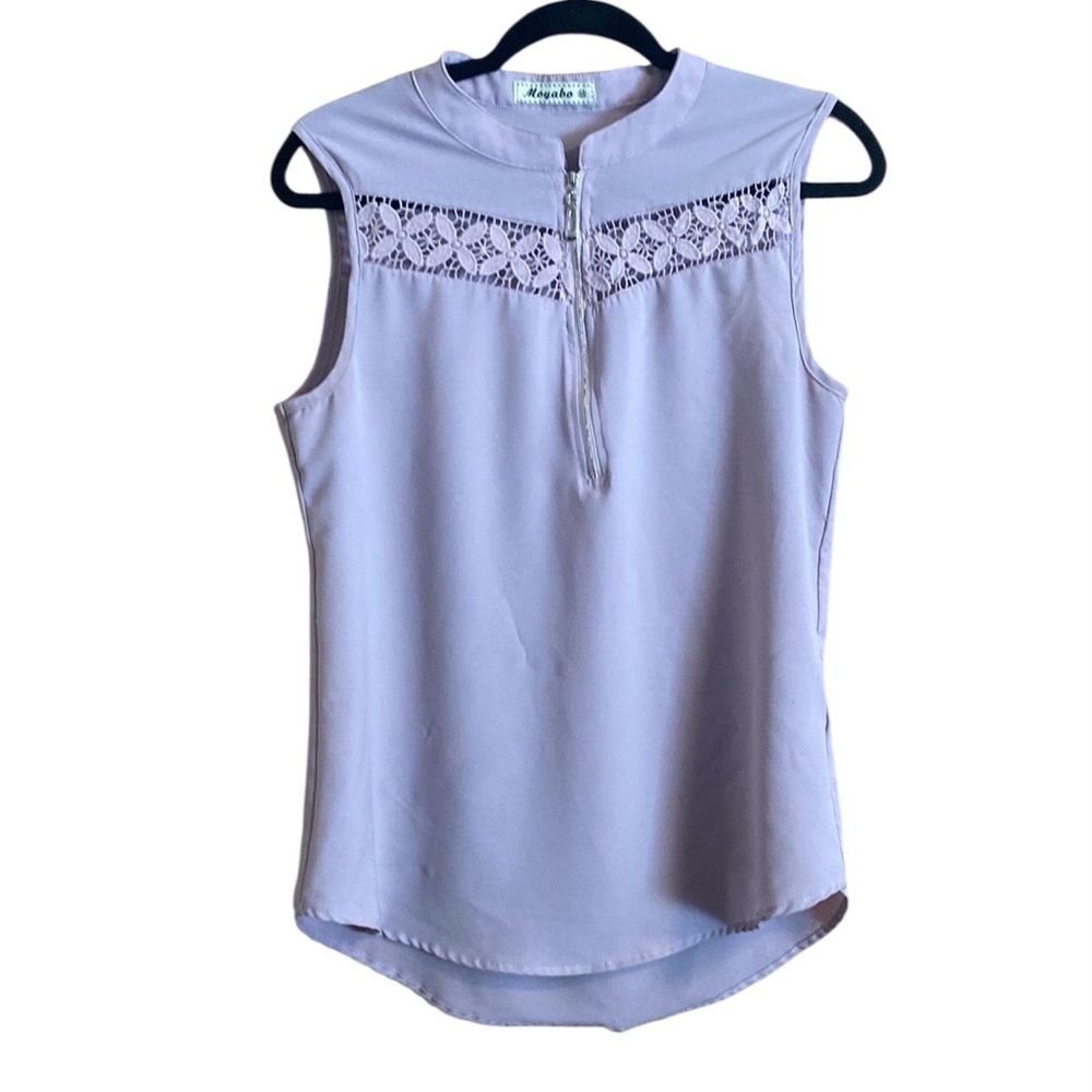 Moyabo Sleeveless Blouse Cutout Floral Design Blush Pink Medium